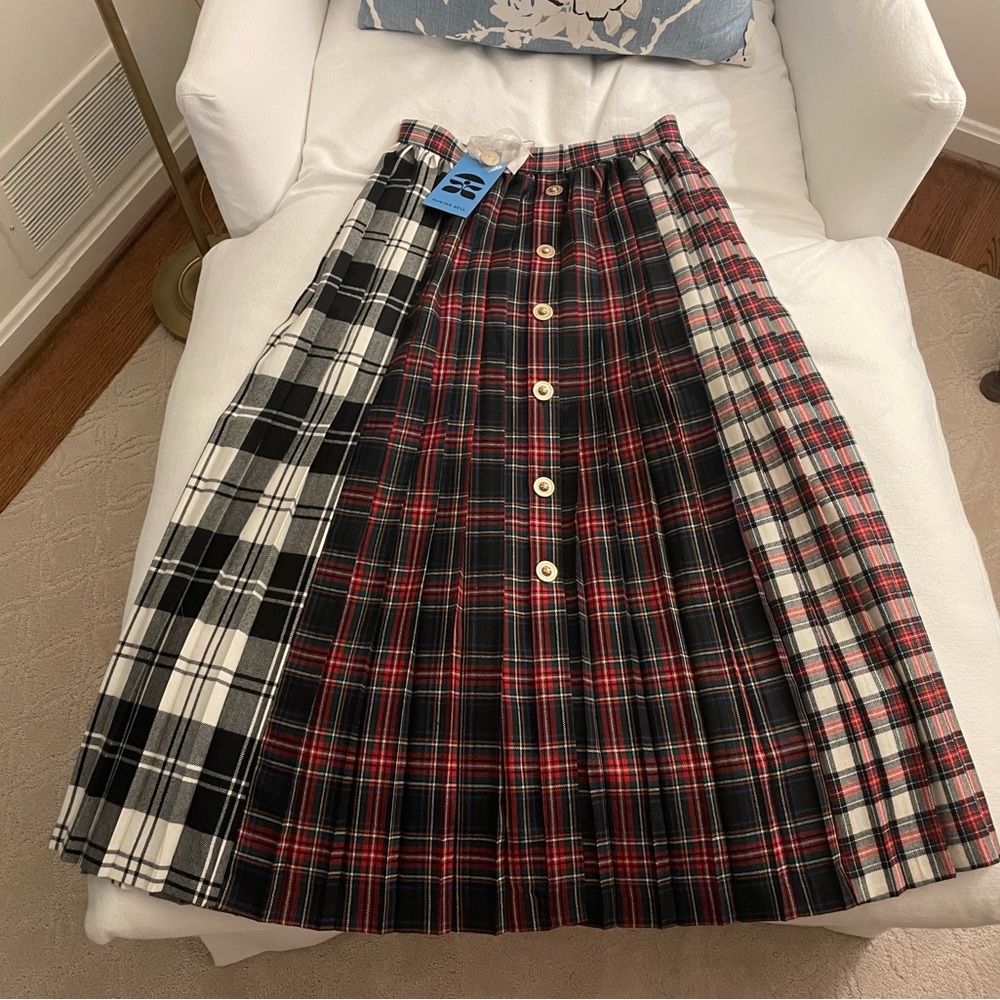 Hunter Bell Harlan skirt, mixed tartan plaid, 100% virgin wool